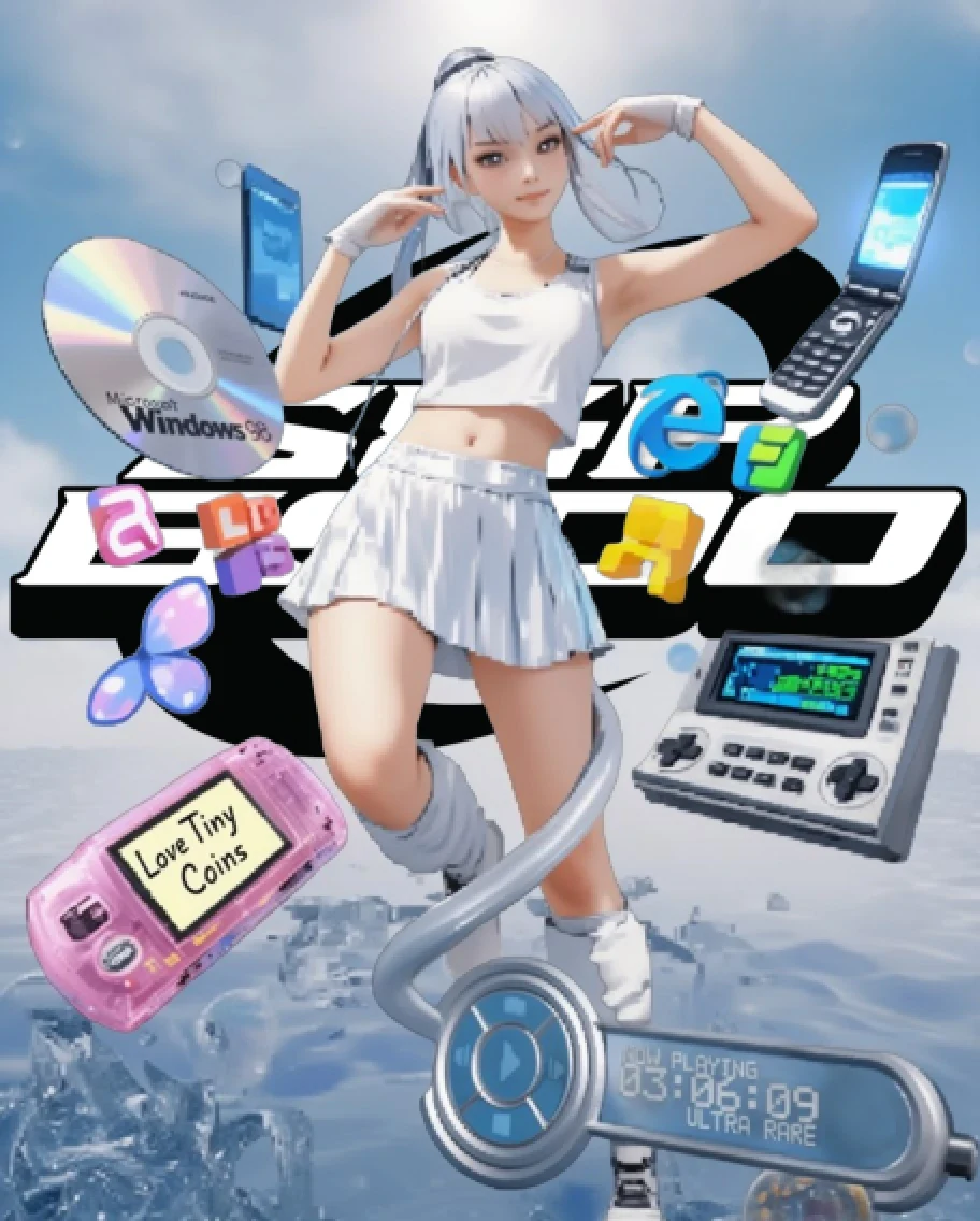 Aeonify result: a silver-haired character among retro gadgets