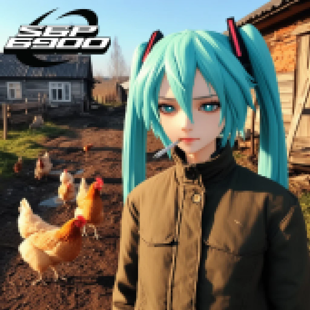 Aeonify result: a teal-haired character on a farm